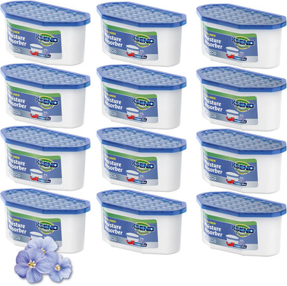 Ksend Moisture Absorbers, 12 Pack, Compact Dehumidifier for Closet, Efficient Humidity Absorber Boxes, Moisture Absorber for Closet, Odor Eliminator with Fragrance Free, Blue, 6.4oz, 300ml