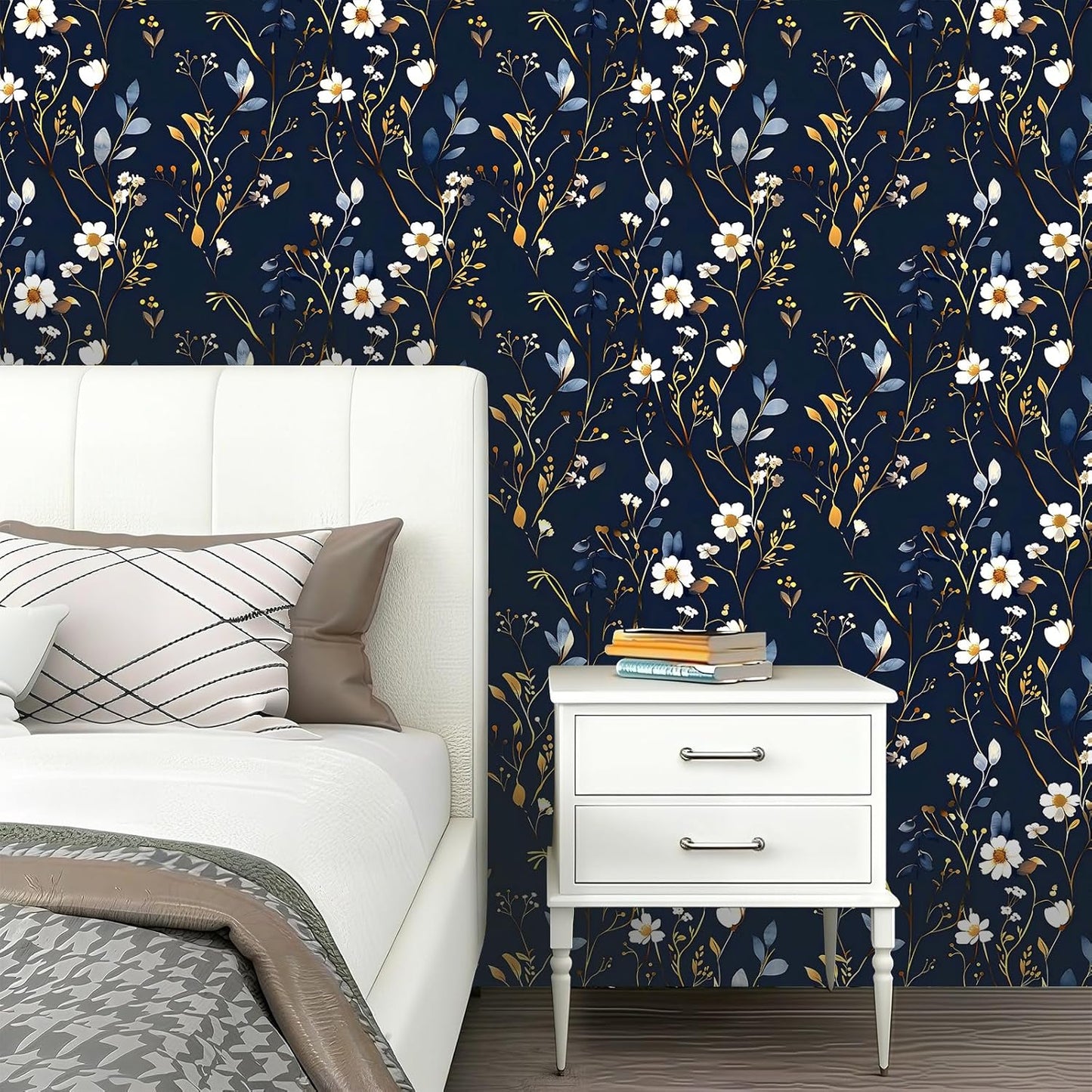 Peel and Stick Wallpaper, Soft Wildflower Botanical Contact Paper, PVC Vinyl Removable Wall Covering, Waterproof Easy-Clean, No Residue Renter Friendly, Neutral Decor, 39.4x17.3 in (Flowers2)