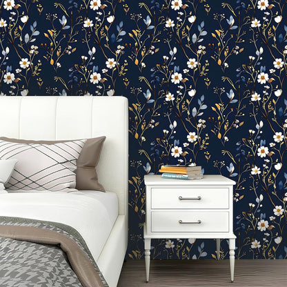 Peel and Stick Wallpaper, Soft Wildflower Botanical Contact Paper, PVC Vinyl Removable Wall Covering, Waterproof Easy-Clean, No Residue Renter Friendly, Neutral Decor, 39.4x17.3 in (Flowers2)