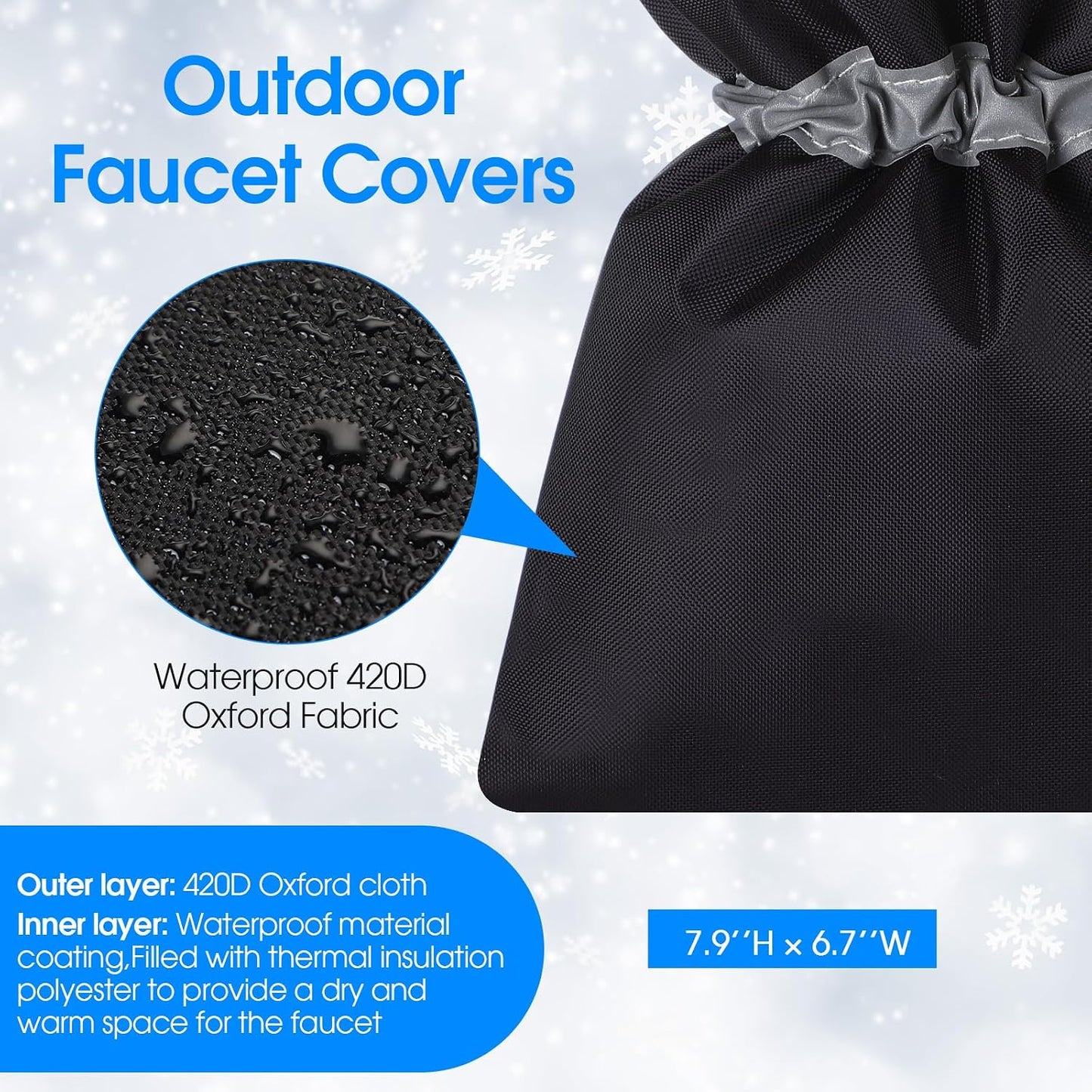6 Pack Winter Faucet Cover 420D Thickened Faucet Protector Reusable Waterproof Spigot Covers Winter Insulated Water Faucet CoverSock for Winter Outdoor Freeze Protection 6.3 x 8.3 Inch