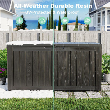 320 Gallon Waterproof Outdoor Storage Box, UV Resistant Resin Deck Box with Hydraulic Rod for Reinforced Stability, Perfect for Patio, Garden, and Pool（Black，320 Gallon）