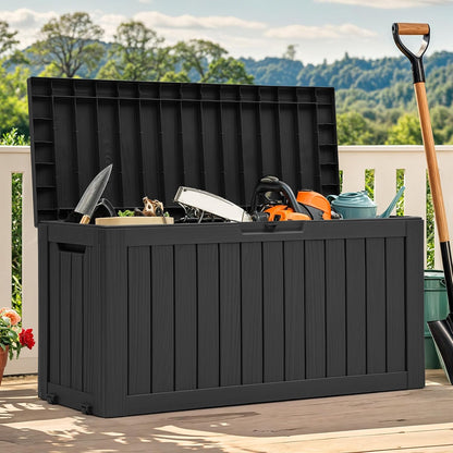 YITAHOME 31 Gallon Outdoor Storage Deck Box | Waterproof Resin Package Delivery and Storage Box with Lockable Lid for Patio Furniture Cushions, Pool Accessories, Garden