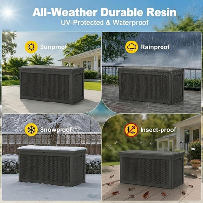 270 Gallon Lockable Resin Outdoor Storage Box, Waterproof & Weather Resistant Deck Box for Patio Cushion, Garden Tools & Pool Accessories, Black