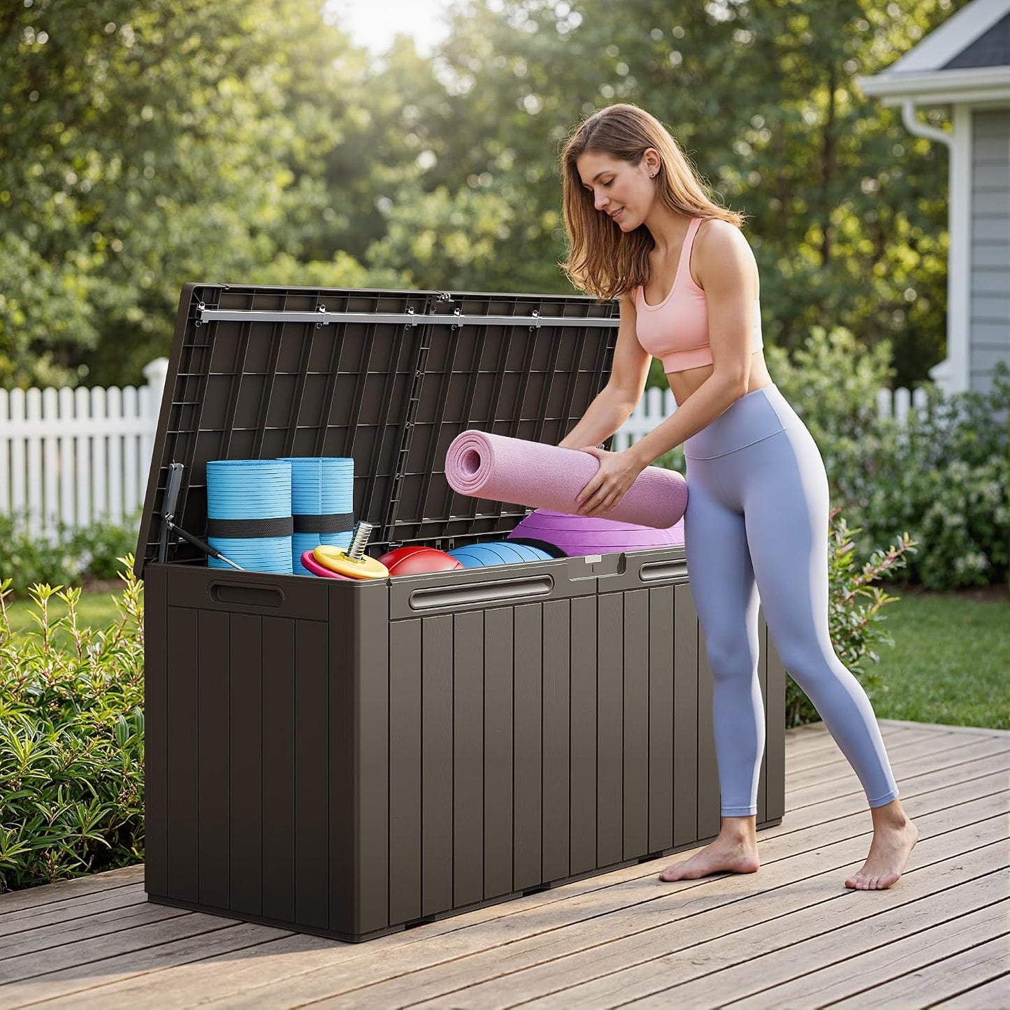 Greesum 110 Gallon Outdoor Storage Box with Lockable Lid, All-Weather for Patio Furniture, Pool Supplies & Garden Tools, Waterproof, UV-Resistant Large Deck Box, Dark Black