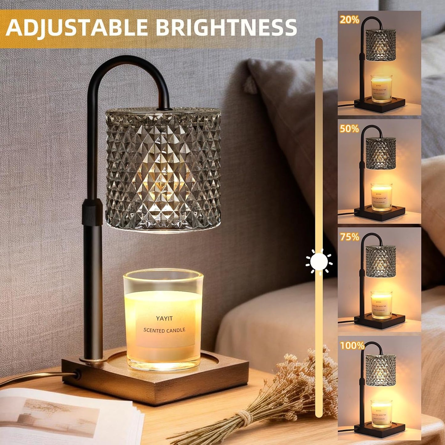 Candle Warmer Lamp with Timer Dimmer Adjustable Height, Candle Warmer with 2 Bulbs for Jar Candles, Home Decor, for Women Birthday