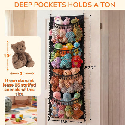 Ofiray-home Cotton Over The Door Stuffed Animal Storage | Toy Organizer for Storage Plush Toys, Stuffed Animal Holder with 4 Large Pockets, Hanging Door Organizer for Nursery