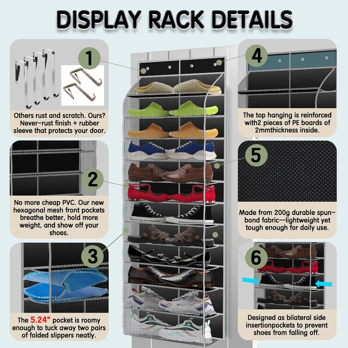 Kotkn Over The Door Shoe Organizer with 12 Large Breathable Pockets - Durable Hanging Storage for the Entire Family's Shoes (White)