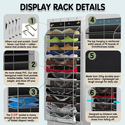 Kotkn Over The Door Shoe Organizer with 12 Large Breathable Pockets - Durable Hanging Storage for the Entire Family's Shoes (White)