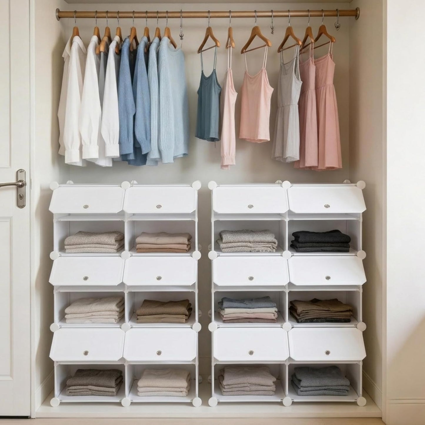 HealSmart Shoe Rack Organizer with Door, Shoe Storage Cabinet, Stackable Plastic Shelves for Closet, Entryway, Hallway, Bedroom, 8-Tier 32-Pair, White