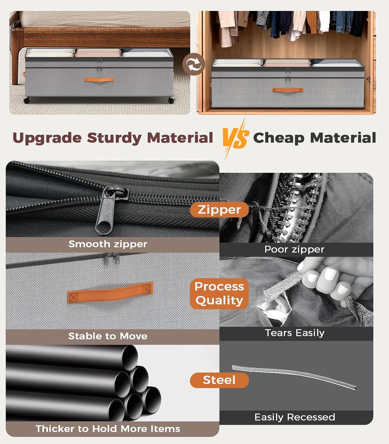 Under Bed Storage with Wheels, 35.5 inches Underbed Storage Large Capacity Under Bed Rolling Containers, 2 Pack Under the Bed Storage for Clothes, Shoes, Blankets (Deep Black)