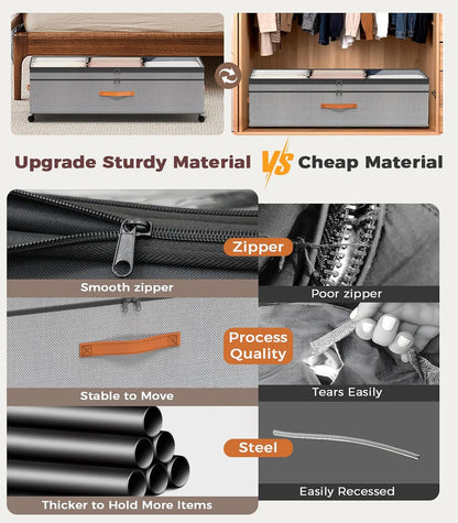 Under Bed Storage with Wheels, 35.5 inches Underbed Storage Large Capacity Under Bed Rolling Containers, 2 Pack Under the Bed Storage for Clothes, Shoes, Blankets (Deep Black)