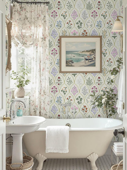 Dimoon 17.3''x78.7'' Vintage Peel and Stick Wallpaper Boho Beige Neutral Contact Paper White Floral Bird Wallpaper Removable Botanical Renter Friendly Modern Wall Paper Bedroom Bathroom Vinyl Roll