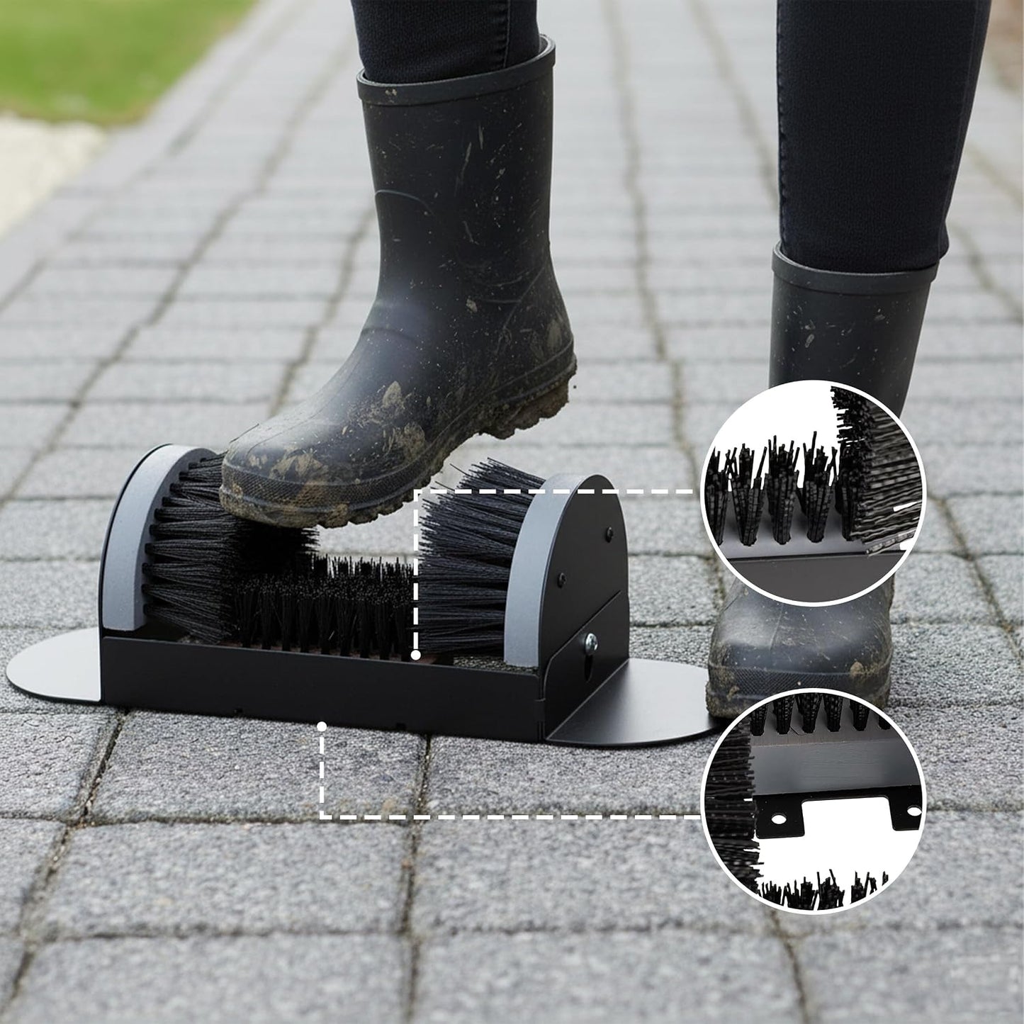 Relaxdays Shoe Scraper with All-Round Brushes, Outdoor Doormat, Heavy Duty Bristles, Floor Mounting, Black/Grey