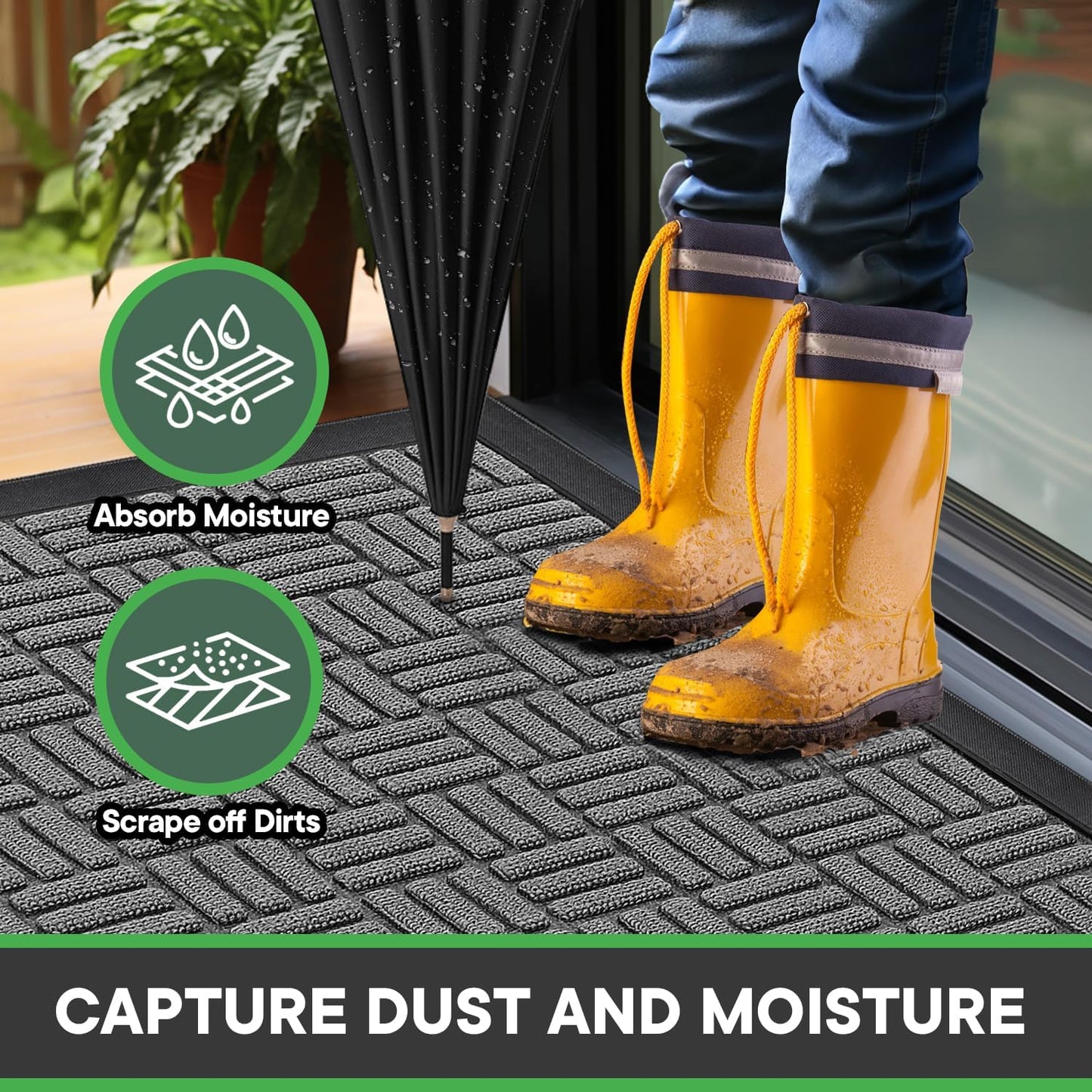 Mibao Front Door Mat, Heavy Duty Durable Welcome Mat for Outdoor Indoor, Dirt Trapper Waterproof Super Absorbent Door Mat for Entryway Outside Patio Porch, 29.5" x 17", Grey