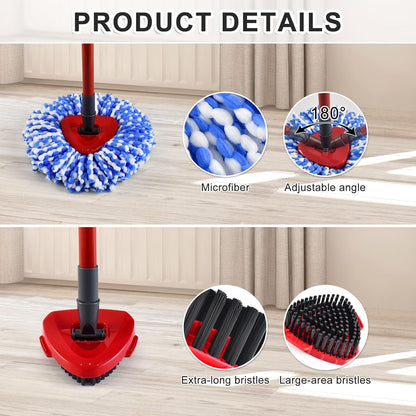 Mop Heads Replacements for Ocedar, Spin Mop Replacement for O-Cedar EasyWring 2 Tank System Mop Refills, Include 3 Pack Heads, 1 Scrub Brush & 1 Base Combo