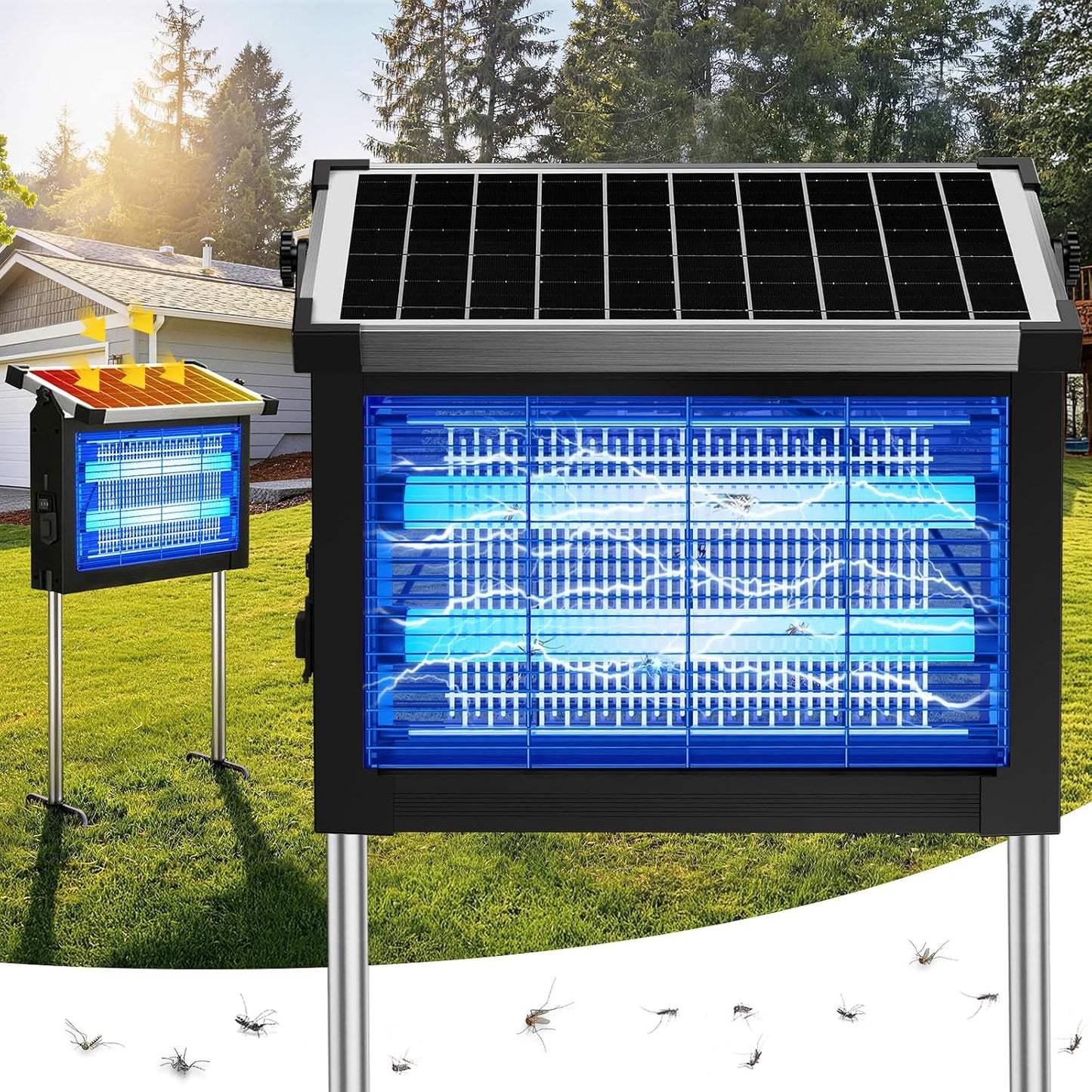 Solar Bug Zapper Outdoor, 4500V Solar Mosquito Zapper for Outdoor & Indoor, 1/2 Acre Coverage Cordless Rechargeable Electric Fly Zapper, IPX5 Waterproof Mosquito Traps for Backyard, Patio, Camping
