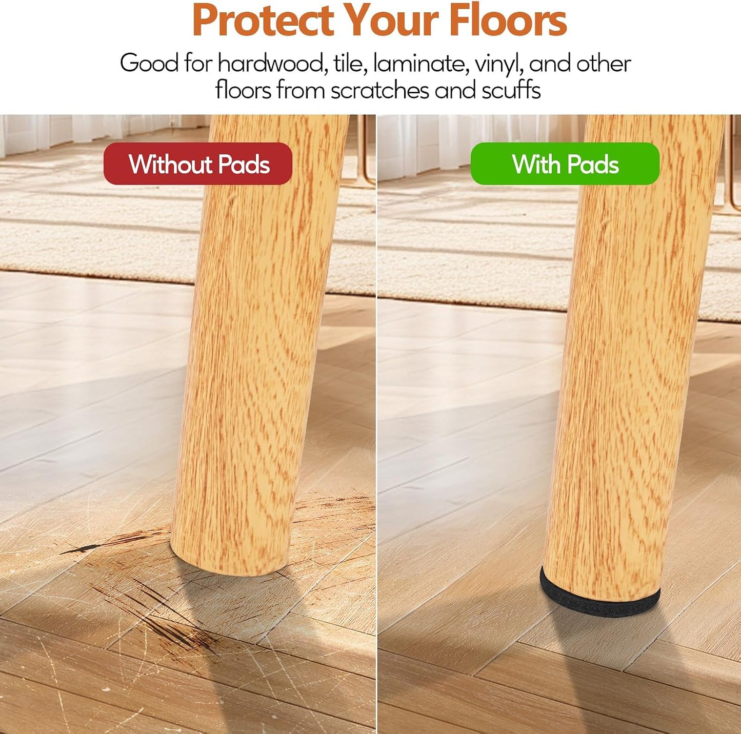 Furniture Pads 300 Pack Premium Furniture Felt Pads (Beige), Huge Quantity Self Adhesive Anti Scratch Floor Protector for Furniture Legs Hardwood with 60 Cabinet Door Bumpers