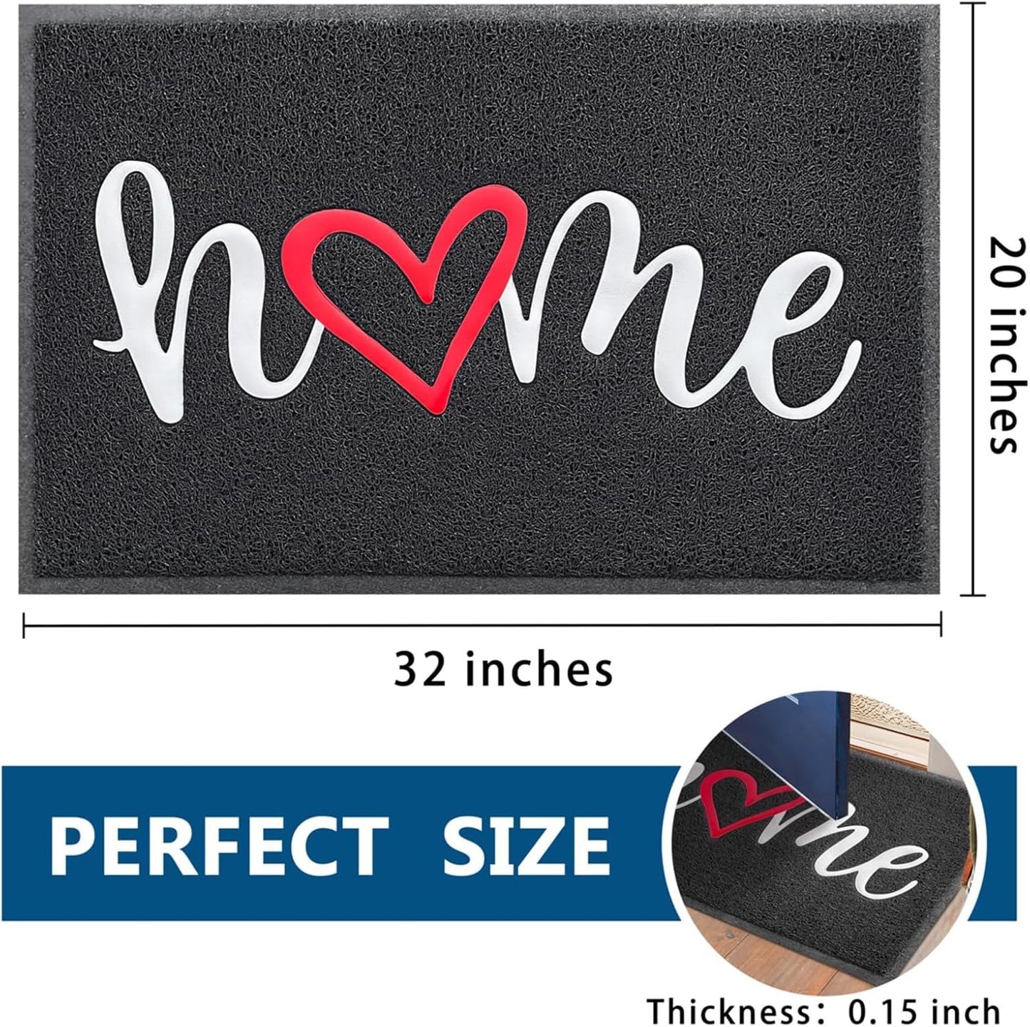 EARTHALL Door Mat Outside Inside Home Doormat, 30"x17.5", Durable Floor Mat Non Slip Mat Ultra Absorb Mud Easy Clean Front Doormat for Garage, Entryway, Patio, High Traffic Areas, Black
