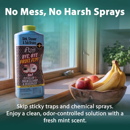 iFLO Bye Bye Fruit Fly Eliminator & Drain Cleaner – Mint Scent – Attracts & Eliminates Fruit Flies, Their Larvae, Drain Flies & Sewer Flies – Safe for Sink, Bathroom & Food Areas - 32oz