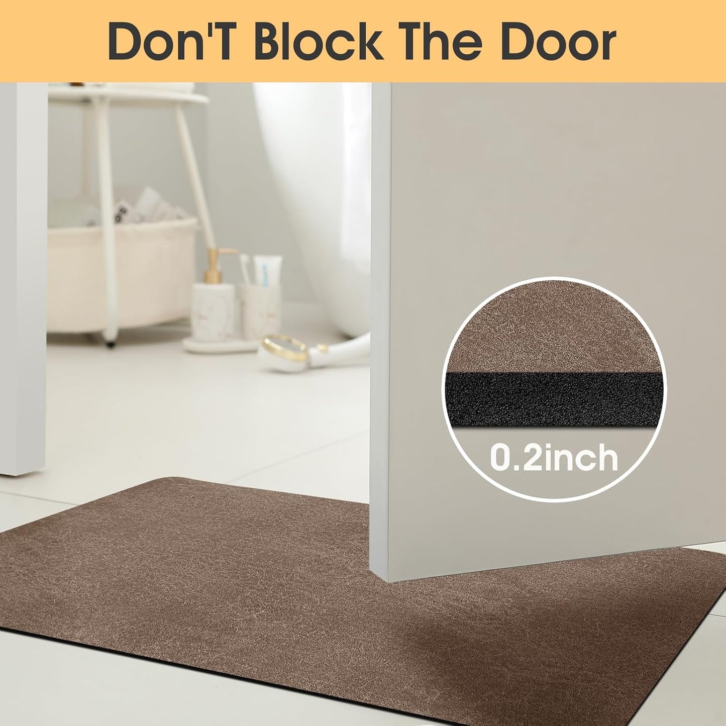 ACCUMTEK Non Slip Bath Mat, Thin Bathroom Rugs Fit Under Door, Quick Dry Bath Mats, Machine Washable Bath Rugs for Bathroom, Bathtub & Kitchen, Grey/Bordered/24 x17
