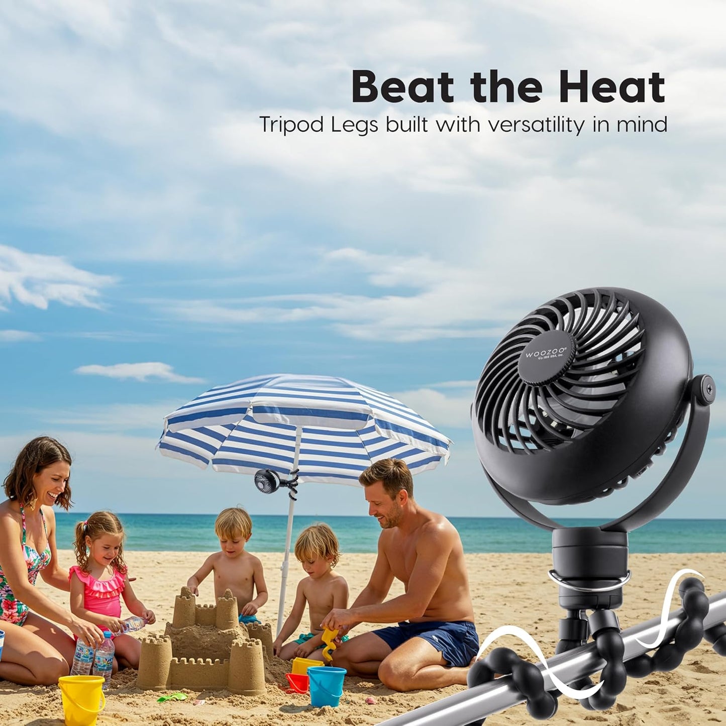 IRIS USA WOOZOO 3.5" Cordless Portable Clip On Fan, USB-C Rechargeable Fan, LED Light, Mosquito Repellent Tray, 360° Tilt, 3 Speeds,Bedside Kitchen Camping Golfing Outdoor Use, Black