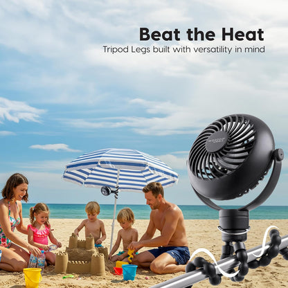 IRIS USA WOOZOO 3.5" Cordless Portable Clip On Fan, USB-C Rechargeable Fan, LED Light, Mosquito Repellent Tray, 360° Tilt, 3 Speeds,Bedside Kitchen Camping Golfing Outdoor Use, Black