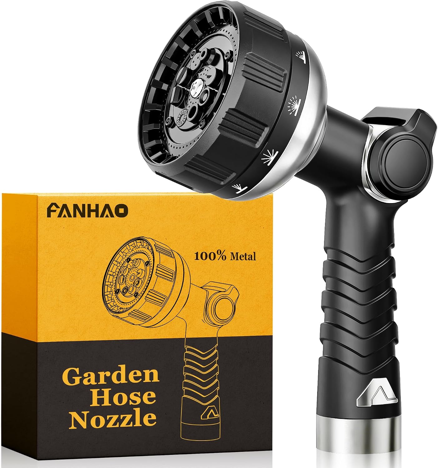 FANHAO Heavy Duty Garden Hose Nozzle, Metal Water Hose Sprayer with 10 Spray Patterns, Thumb Control, On Off Valve, High Pressure Water Nozzle for Plants Watering, Car and Pet Washing, Blue