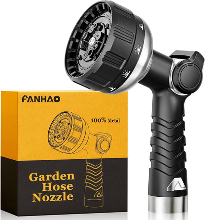 FANHAO Heavy Duty Garden Hose Nozzle, Metal Water Hose Sprayer with 10 Spray Patterns, Thumb Control, On Off Valve, High Pressure Water Nozzle for Plants Watering, Car and Pet Washing, Blue