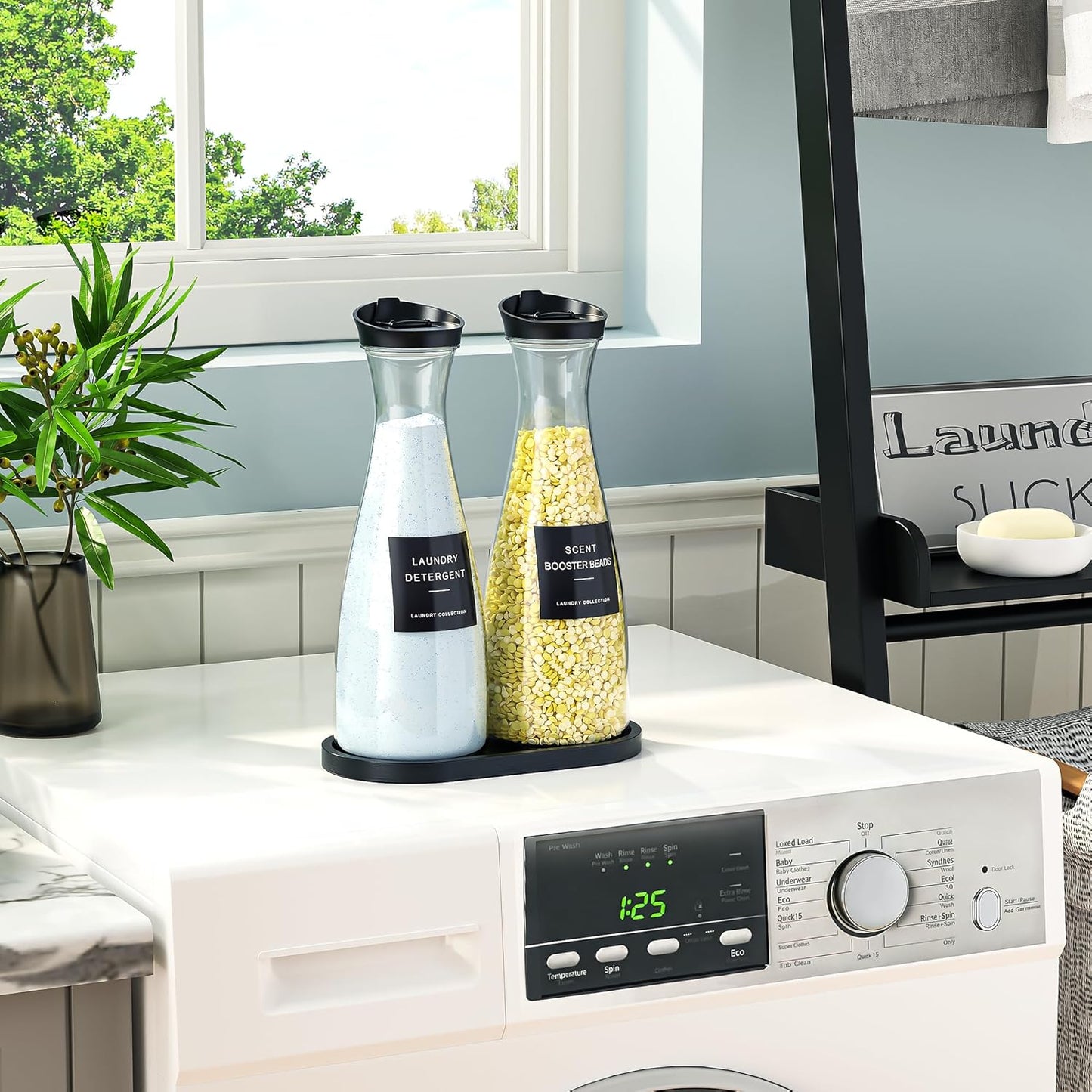 Galasily 2 Pack Laundry Detergent Dispenser Container with Tray, 54OZ Liquid Laundry Soap Dispenser with Labels