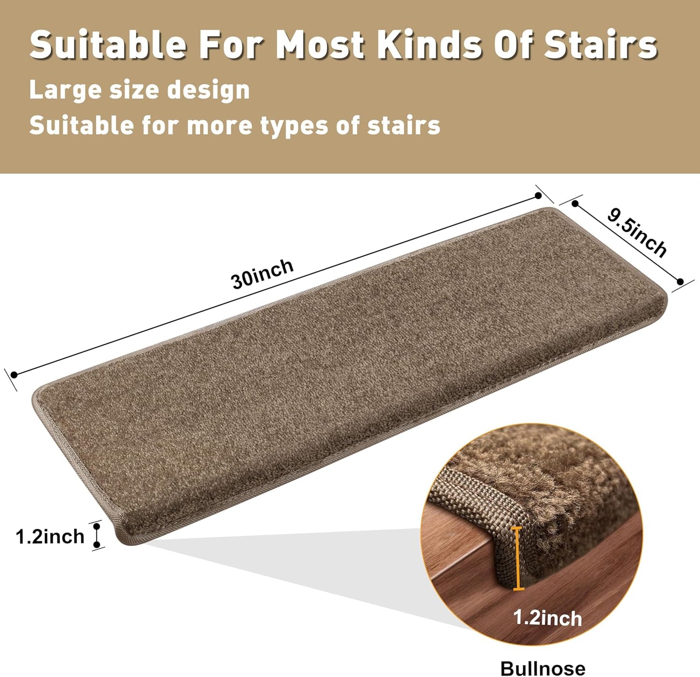 PURE ERA Carpet Stair Treads Tape Free Non Slip Indoor Stair Carpet Stair Protectors Pet-Friendly Non-Slip Skid Resistant Washable Reusable 8" x 30"(2 Pieces,Black)