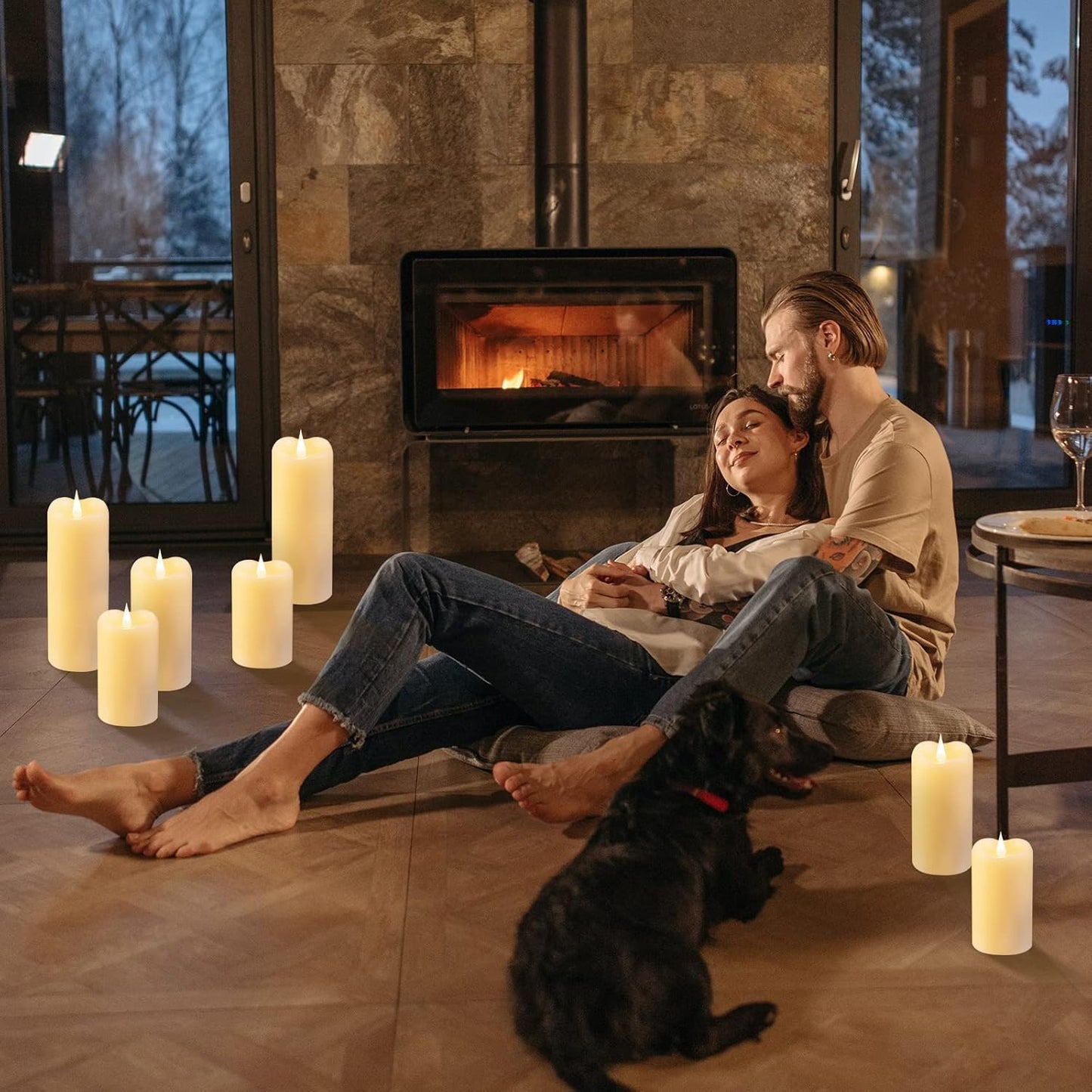 TECHLONG Flameless Candles with Remote Timer, 3D Moving Flickering Flame Battery Operated Candles Lasting 1000+ Hours, 3" x 5" Ivory Real Wax Electric LED Pillar Candles, Set of 2
