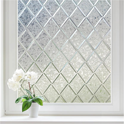 Haton Window Privacy Film Decorative Frosted Glass Window Film, Sun Blocking Stained Glass Clings, Static Cling Removable Stickers for Home Door Coverings, Lattice Pattern 17.5" x 78.7"