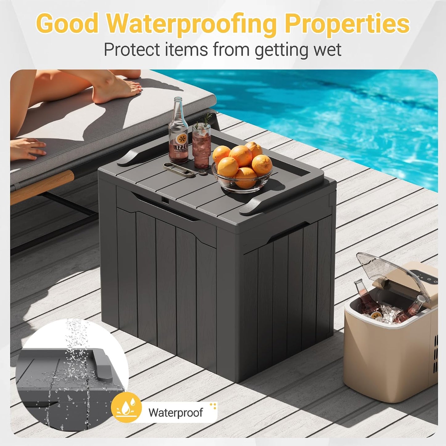 Greesum Outdoor Storage Box 31 Gallon Storage Box with Lid for Patio Furniture, Garden Tools, Pool Supplies, Waterproof and UV Resistant, Lockable, Dark Black