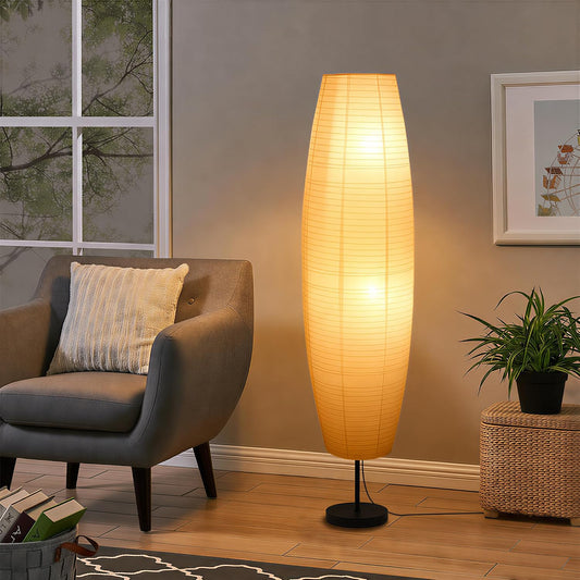 XENOID Tall Paper Floor Lamp, Unique Shape Rice Paper Lantern Floor Lamp, Minimalist Standing Lamp with Soft Ambient Light for Bedroom Living Room, Modern Contemporary Decor