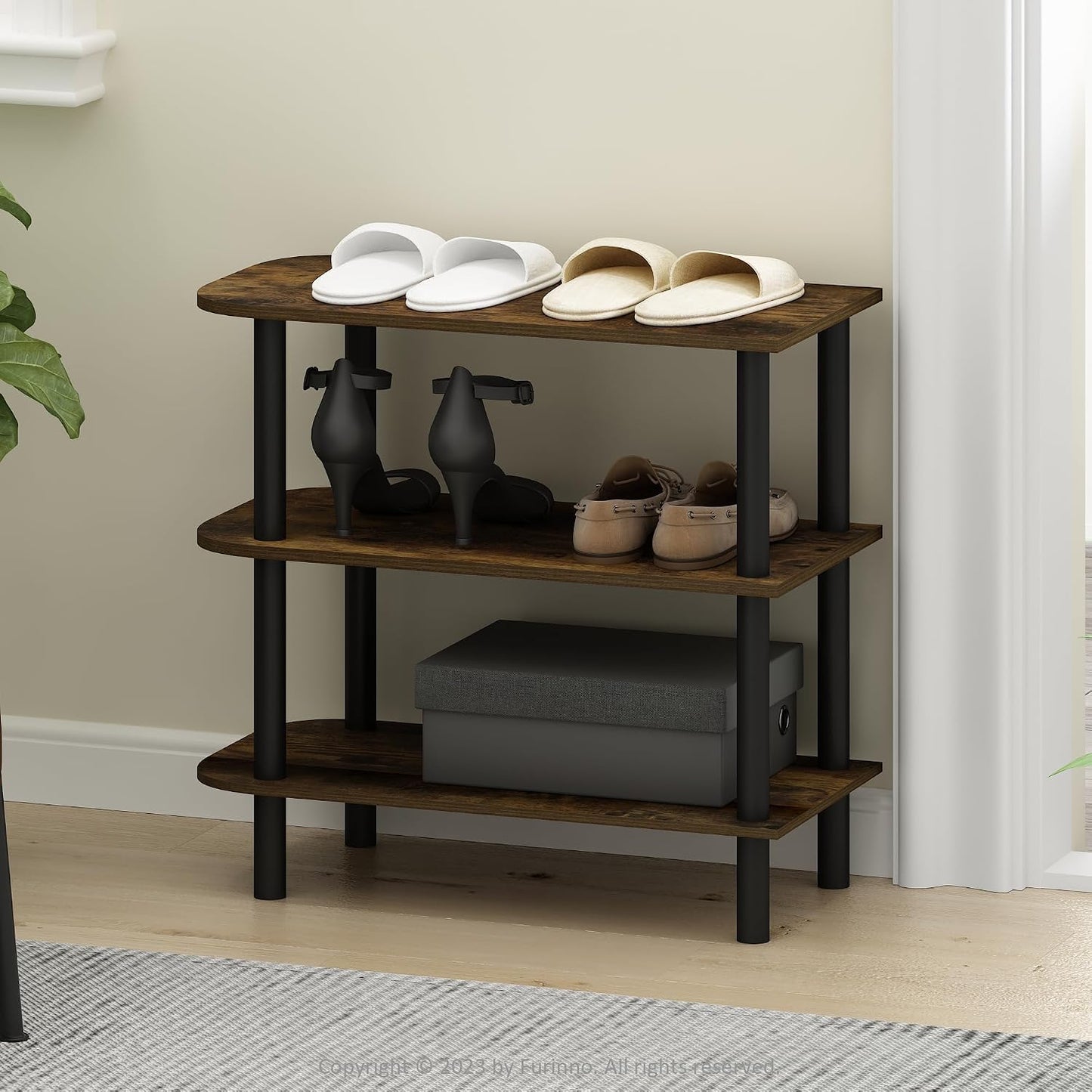 Furinno FANO Shoe Rack, 24-Inch Width 2-Tier Shoe Organizer, Stackable Shoes Storage, 11.7 x 24.2 x 11.7, for Closet Entryway, Office, Garage, Amber Pine