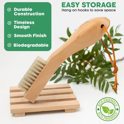 Laundry Stain Remover Clothes Brush Set of 2 Natural Soft Boar Bristle White & Black for Scrubbing Out Tough Stains on Delicate Fabrics, Knits, Cotton, Linens, Small Brush