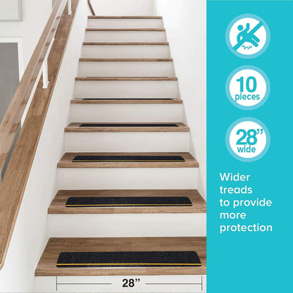 LifeGrip Anti Slip Traction Treads 10 Pack, 6"x32" with Glow in Dark Stripe, Best Grip Tape Grit Non Slip, Outdoor Non Skid Tape, High Traction Friction Abrasive Adhesive for Stairs Step