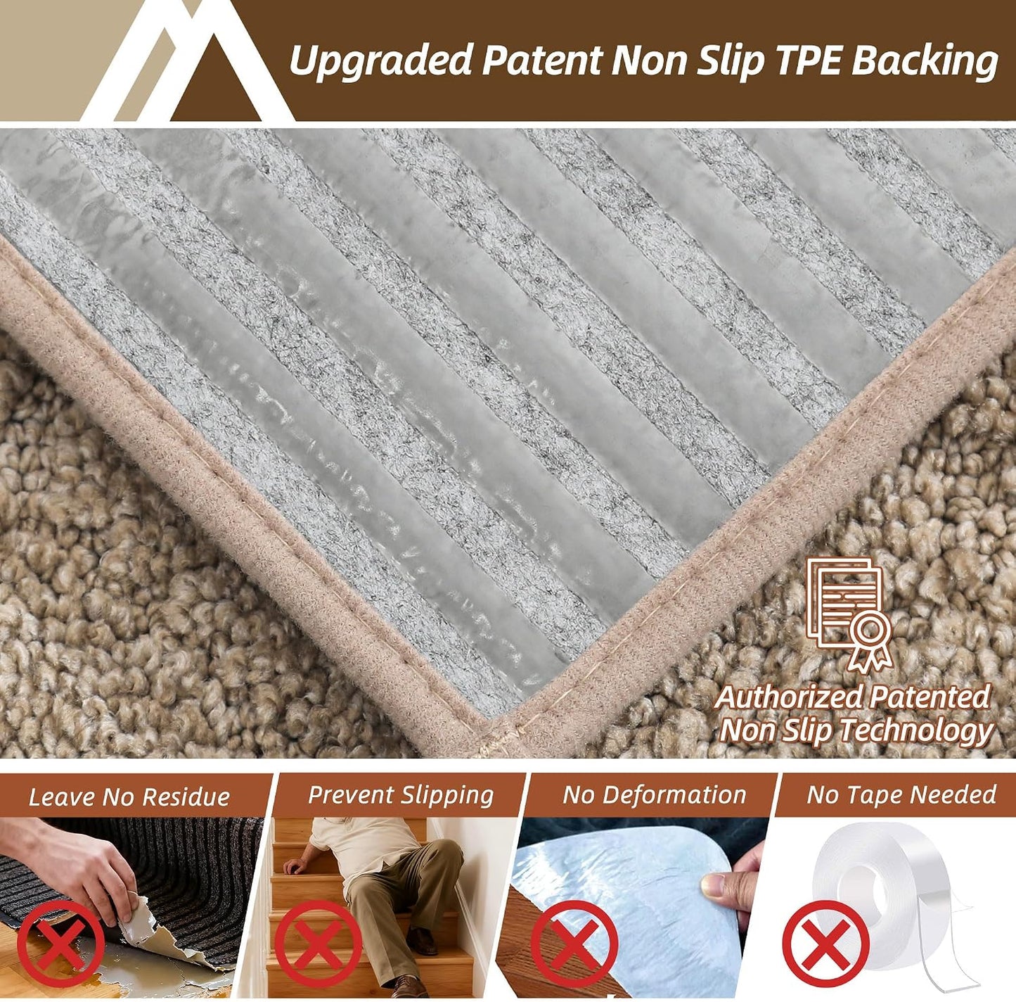 COSY HOMEER Edging Stair Treads Non-Slip Carpet Mat 28inX9in Indoor Stair Runners for Wooden Steps, Edging Stair Rugs for Kids and Dogs, 100% Polyester TPE Backing(4pc, Beige)