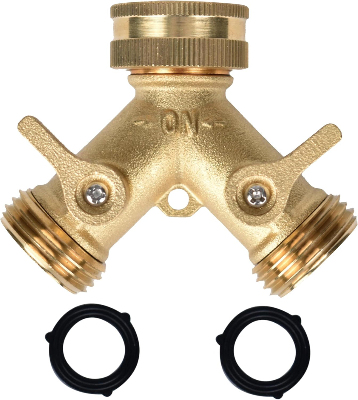 Heavy Duty Brass Garden Hose Splitter, 2 Way Outdoor Faucet Splitter with Solid Brass Handles, Leakproof 3/4 Inch Hose Bib Adapter, Heavy Duty Outdoor Water Hose Connector for Garden and Yard-2Pack