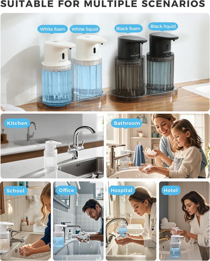 Automatic Foaming Soap Dispenser Touchless, 3 Adjustable Liquid Levels, 10oz/300ml Rechargeable, IPX7 Waterproof for Bathroom, Kitchen, Black