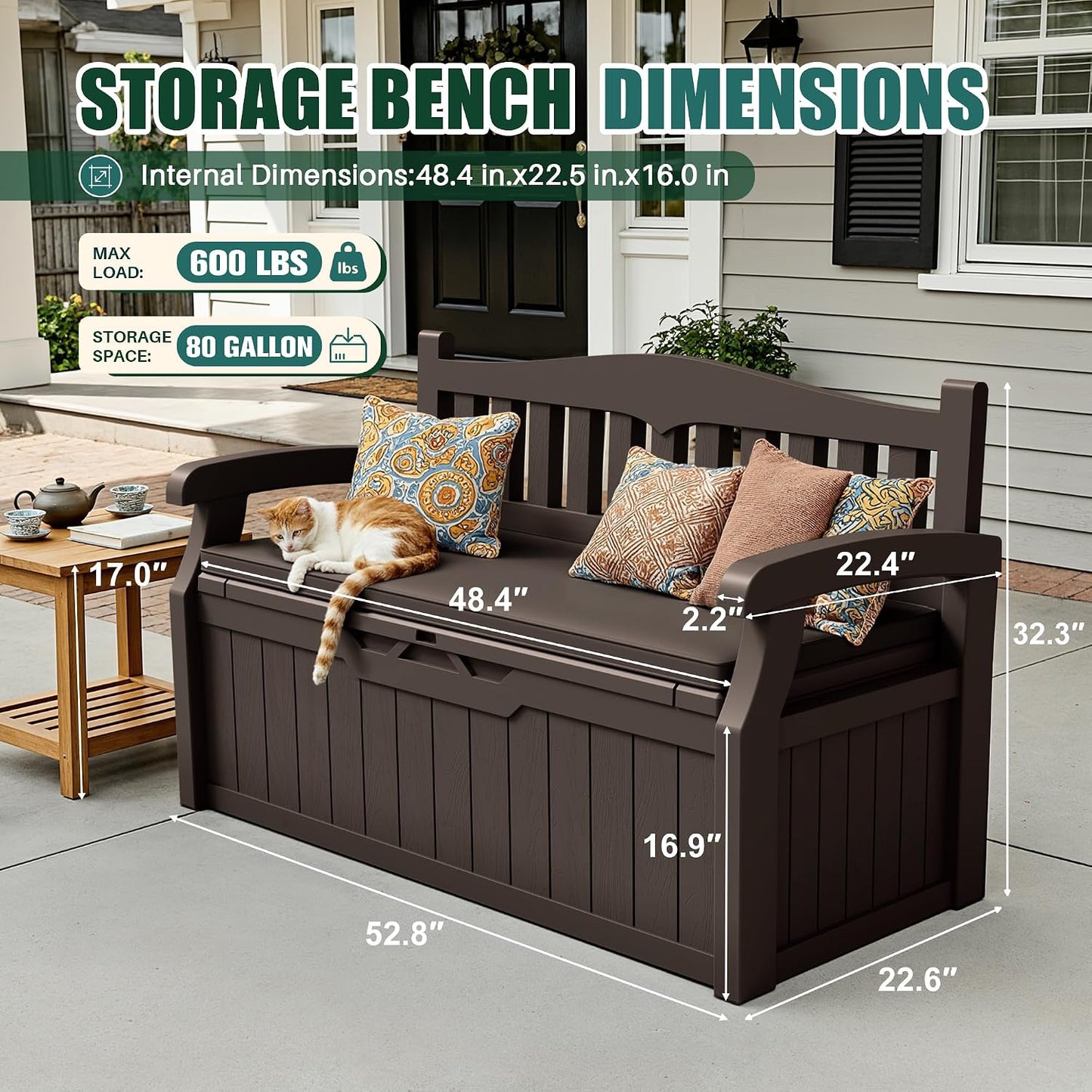 Devoko 80 Gallon Storage Bench Deck Box Lockable for Patio Furniture, Garden Decor and Outdoor Seating for Cushions, Garden Tools and Pool Supplies (Black)