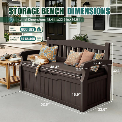 Devoko 80 Gallon Storage Bench Deck Box Lockable for Patio Furniture, Garden Decor and Outdoor Seating for Cushions, Garden Tools and Pool Supplies (Black)
