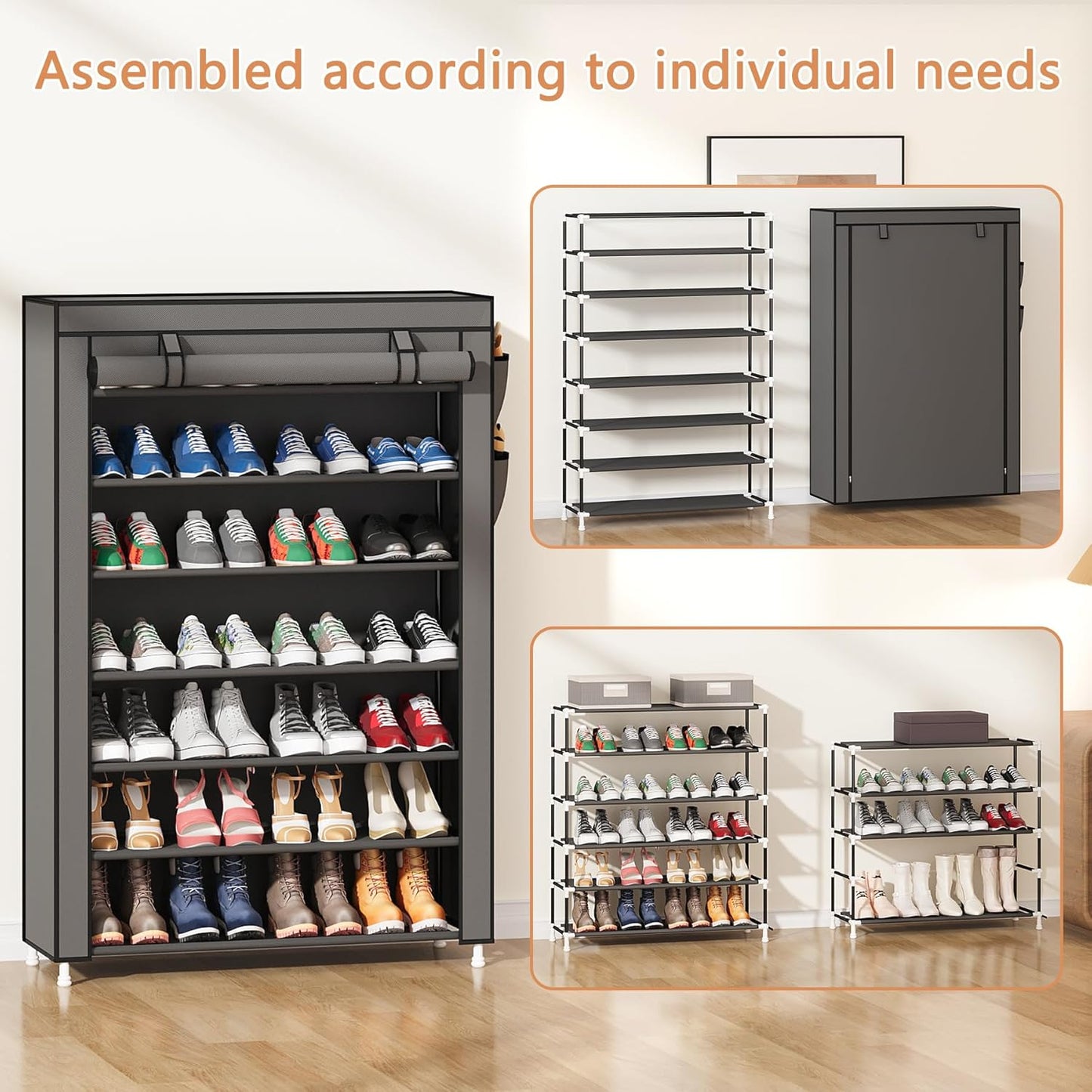 Laiensia 9-Tier Vertical Shoe Rack Organizer, Space Saving Shoe Storage Organizer, Non-Woven Cover Shoe Shelf Holds 36-45 Pairs for Bedroom, Hallway, Closet Entryway, Black