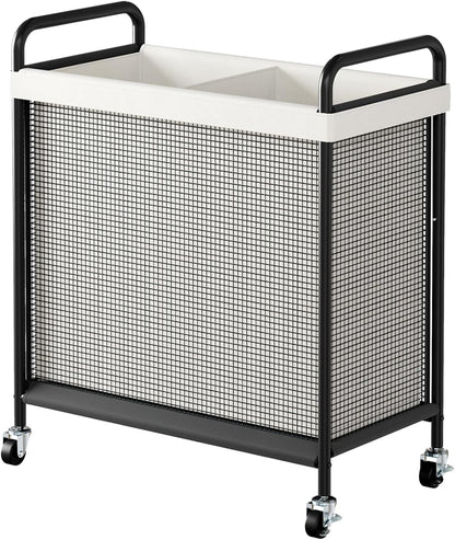 WOWLIVE Laundry Hamper 3 Section, 120L Rolling Laundry Basket with wheels and Removable Liner Bag, Laundry Sorter with Metal Handle, Large Clothes Hamper for Laundry Room, Bathroom and Dorm, Beige