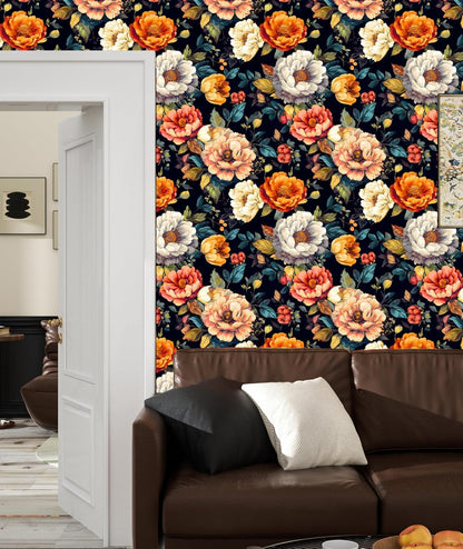 BOKEBEVE Watercolour Floral Peel and Stick Wallpaper Boho Vibrant Contact Paper Renter Friendly Wall Paper for Countertop Cabinet Wall Shelf Liner Removable Blue Colorful 17.5 x 118In