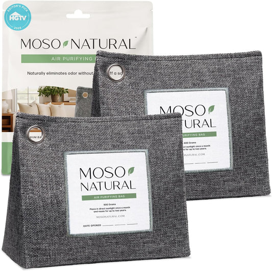 Moso Natural Air Purifying Bag 600g, Premium Charcoal Odor Absorber & Room Deodorizer for Large Spaces — Lasts 2 Years, Bedroom, Basement, Pet Odor Eliminator for Home, Unscented Bamboo Charcoal Bag
