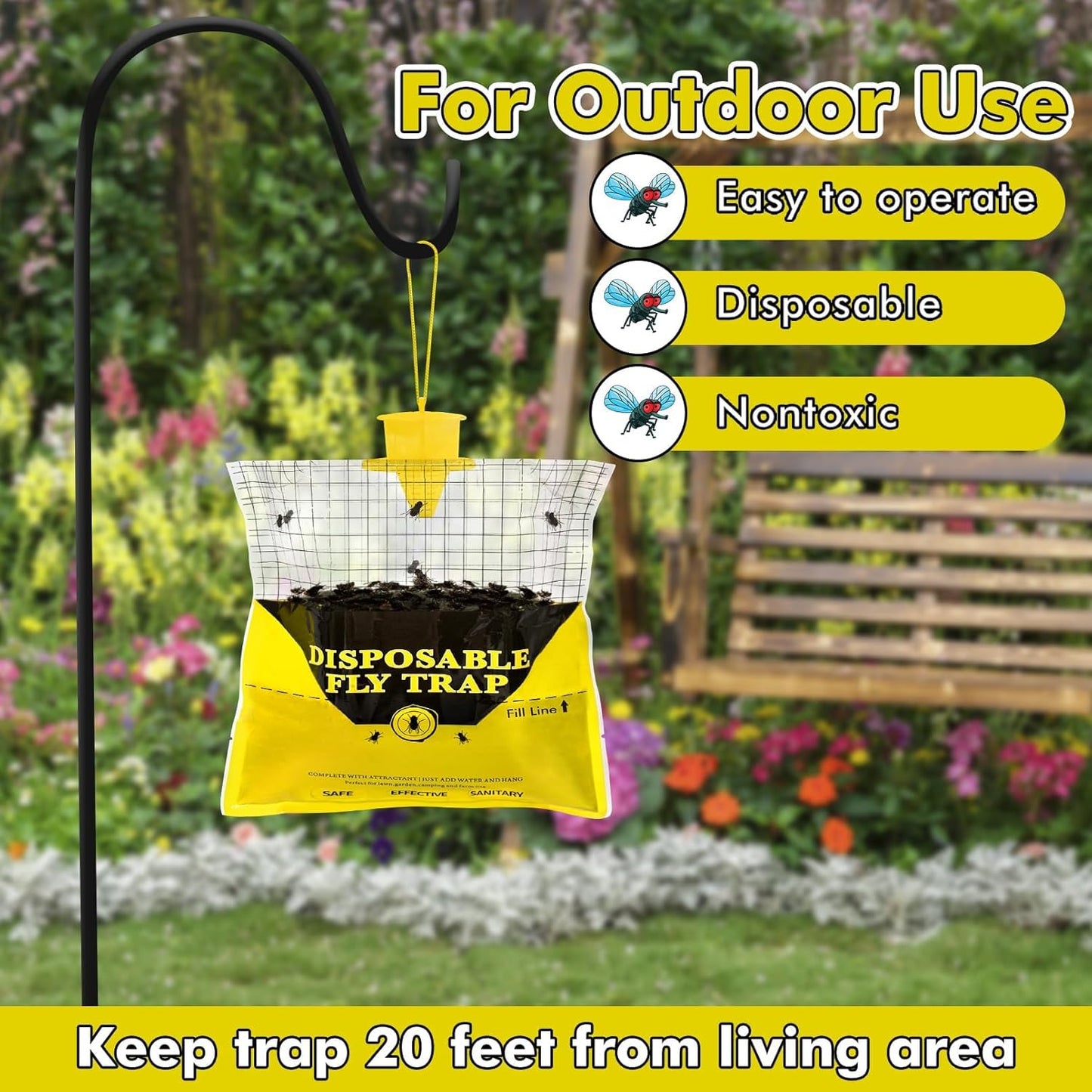 Glovv Fly Traps Outdoor Hanging with Fly Bait, 8 Pack Disposable Bags Hunter Ranch Trap, Pre-Baited Flies Bags Flies Control Bug Catcher Killer Repellent for Stable Horse Barn & Farm, All Filth Flies