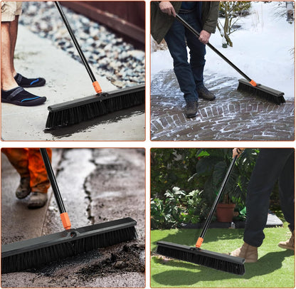 TreeLen 24 Inches Push Broom Outdoor Heavy Duty Floor Scrub Brush with Long Handle Stiff Bristles Broom for Patio Yard Garage Deck Driveway Concrete Floor Cleaning