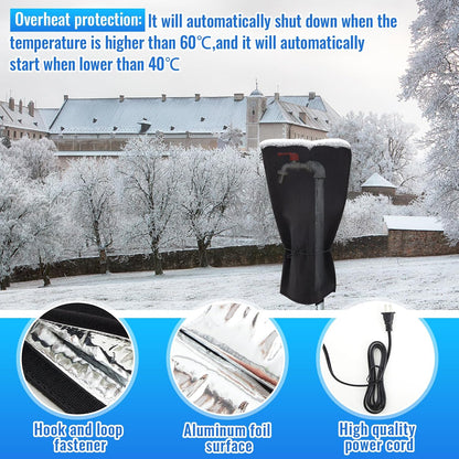 1 Pcs 25.2" L x14 W Electric Heated Outdoor Faucet Cover for Winter Freeze Protection Heating Hose Bib Covers for Winter, Water Pipe Heater for Garden Faucet Insulated Spigot Protector, Black