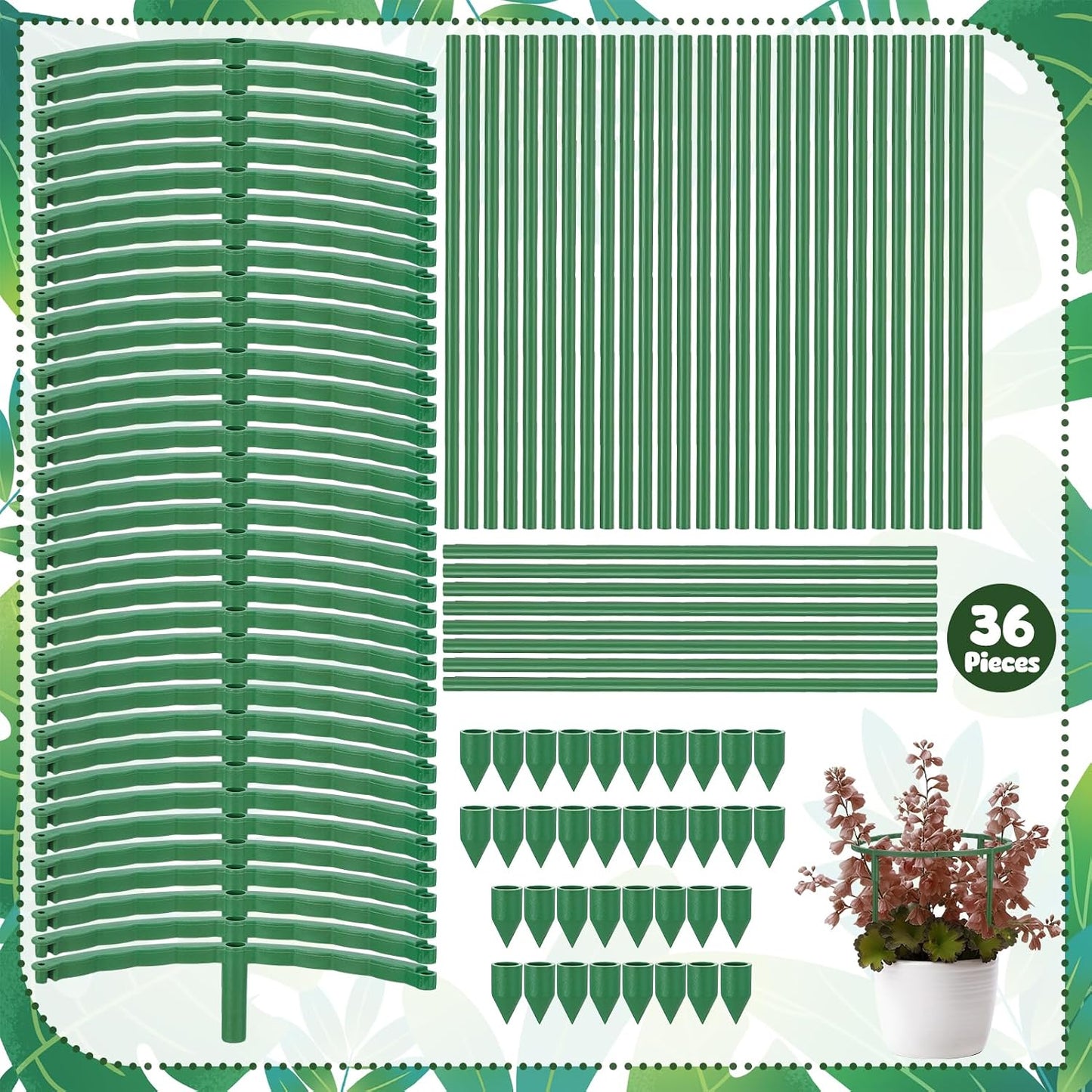 36 Pcs Plant Support Stakes, Half Round Plant Support for Indoor Plants Stackable Plant Holder Stick Plastic 9.8 Inch Plant Stakes for Tomato, Monstera, Peony, Hydrangea Climbing Plants